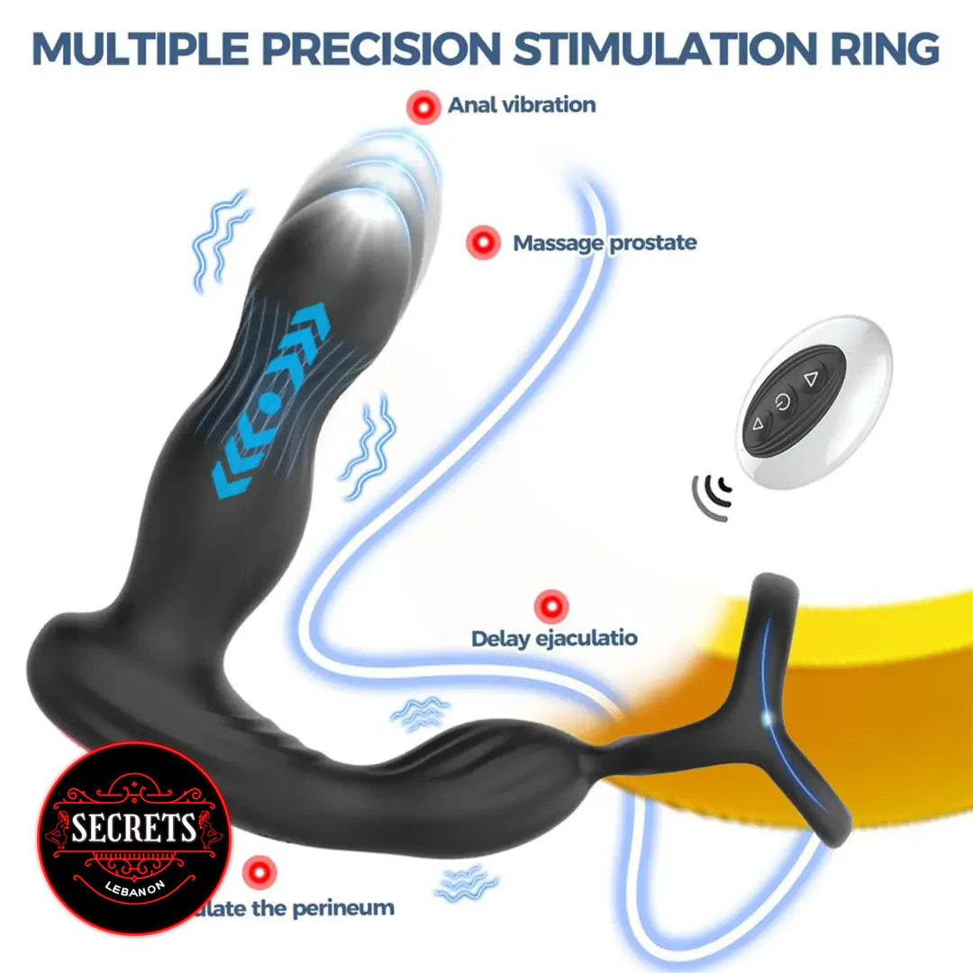 Remote Control Prostate Vibrator With Ring in black with wireless remote