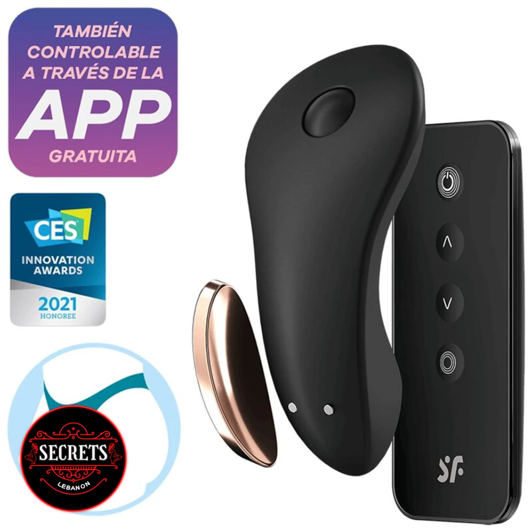 Satisfyer Little Secret Bluetooth Panty Vibrator with black stimulator and remote control