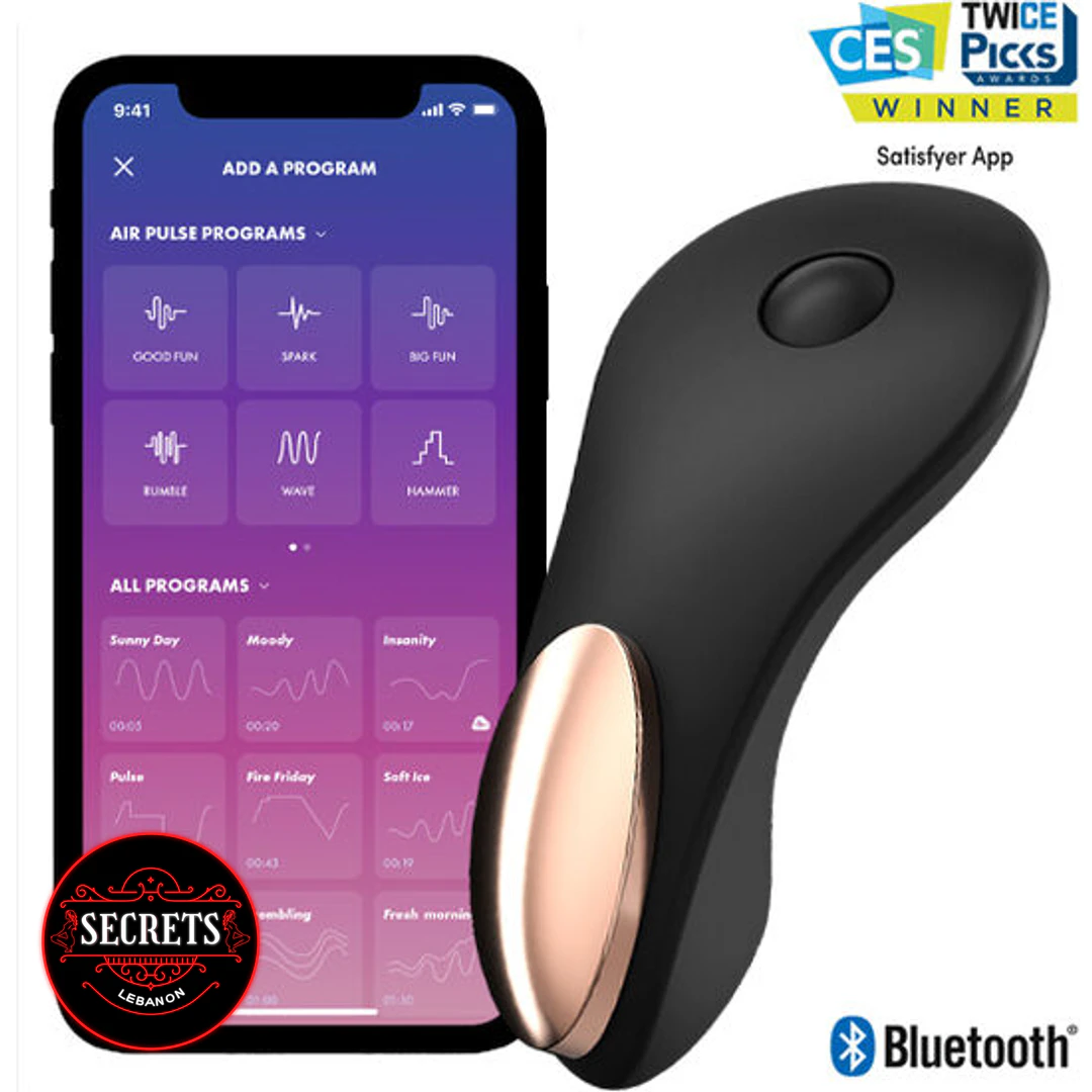 Satisfyer Little Secret Bluetooth Panty Vibrator in black with rose-gold tip
