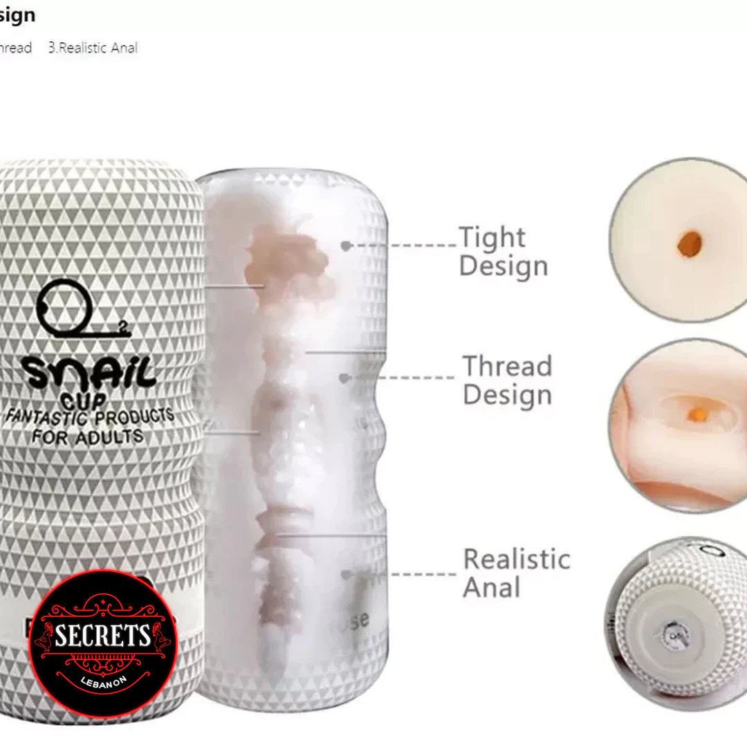 Snail Cup Prickly Rose Stroker with transparent interior texture diagram and packaging