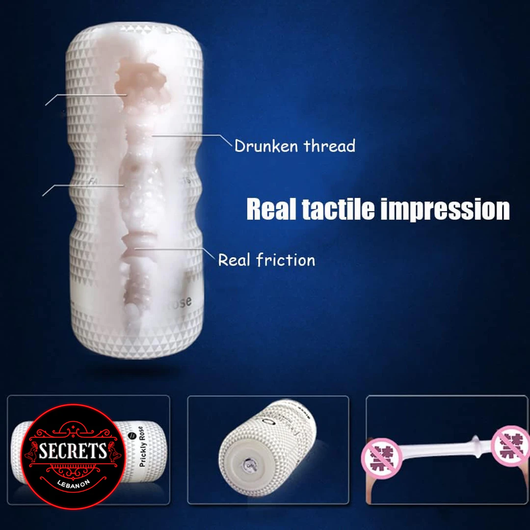 Snail Cup Prickly Rose Stroker white translucent masturbator with textured interior callouts