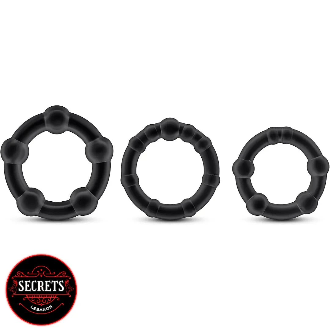 StayHard Silicone Cock Ring Trio set of three black beaded rings