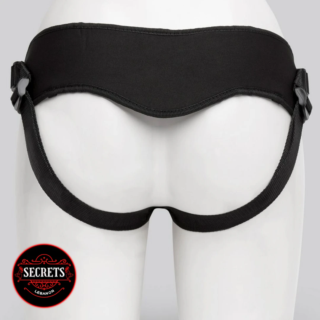 The 3'rd Leg Strapon Harness rear view black open-back straps on mannequin