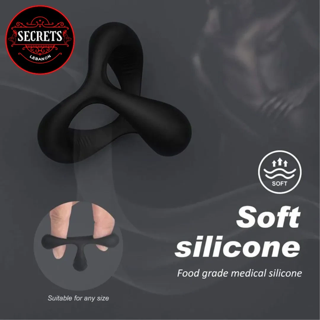 Triple Lock Silicone Cock Ring in matte black shown front angle