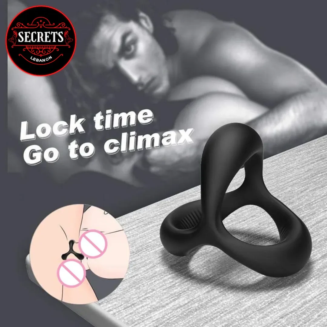 Triple Lock Silicone Cock Ring matte black three-loop design on grey surface